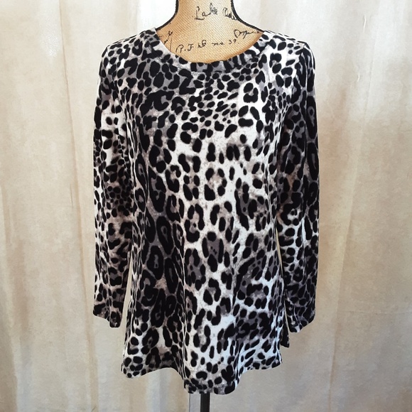 Plush Velour Leopard Print Long Sleeve Pullover Top Sz S - Picture 1 of 14